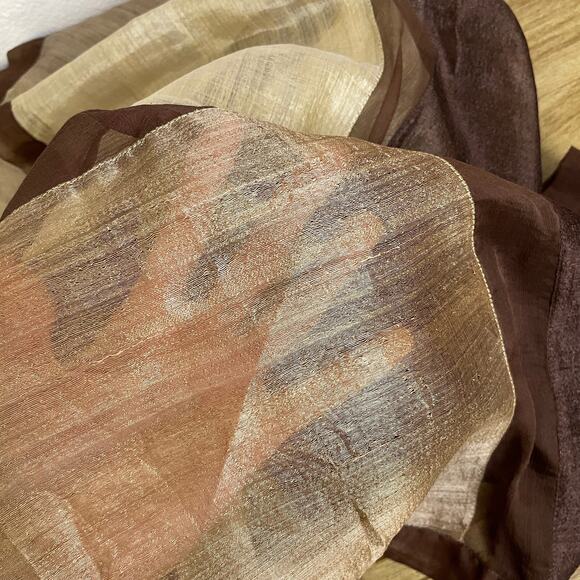 Anichini by Diviya Silk Scarf Brown Cream Sheen Rectangle Sheer Panels 19x77in - Picture 9 of 10